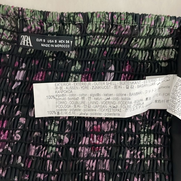 Zara Bustier Top Cropped Floral Smocked Back Puff Sleeve Size Small NWOT - Picture 8 of 10